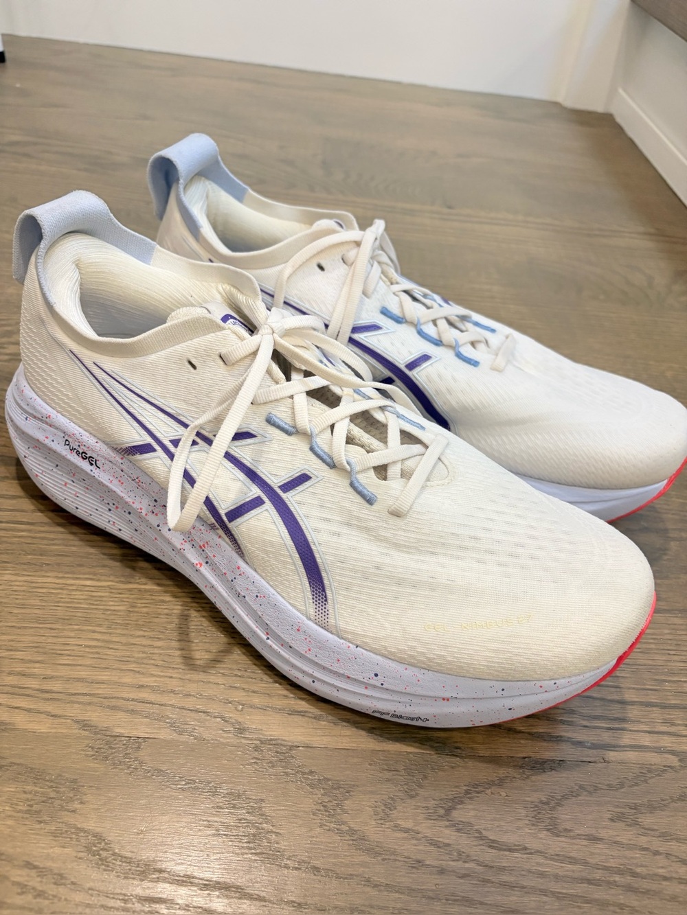 Men’s ASICS PureGEL FF Blast White Running Shoes with Purple Accents